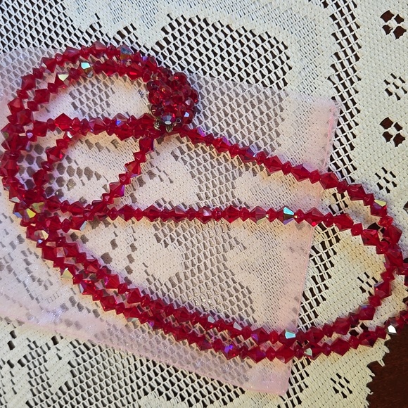 Vintage 1950ds Red AB Iridescent Crystal Neclace 24" - Picture 9 of 11